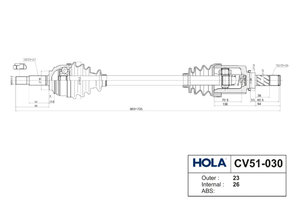 Привод передних колес ЛАДА X-Ray (23/26 шл.) левый HOLA CV51-030, 391011305R