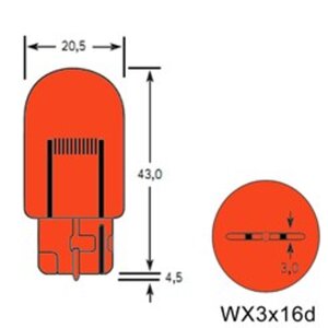 Лампа 12V WY21W W3x16q 285лм желтая Amber TESLAFT (Россия) 4631111142912, 142912, А12-21