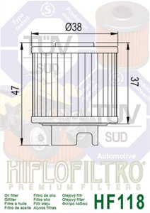 Фильтр масляный мото HONDA HIFLO FILTRO HF118, 15412-HB6-003