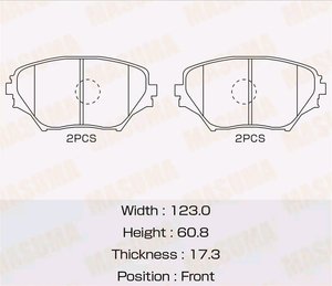 Колодки тормозные TOYOTA Rav 4 (00-) передние (4шт.) MASUMA MS-1447, GDB3251, 04465-42110/04465-42130/04465-42071/04465-42080