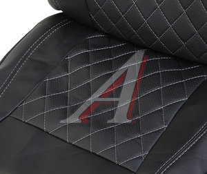 Авточехлы универсальные экокожа черные серая строчка (11 предм.) Atom Leather CARFASHION 11125