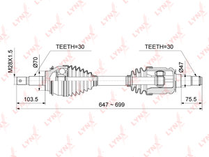 Привод TOYOTA Land Cruiser (J120) колеса переднего правый/левый LYNX CD1023, 43430-60061