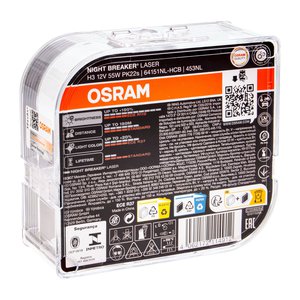 Лампа 12V H3 55W PK22s +150% 3400K бокс (2шт.) Night Breaker Laser OSRAM 64151NL-HCB, O-64151NL2(EURO), АКГ12-55-1 (H3)