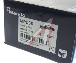 Колодки тормозные DAEWOO Nexia 16V,Espero передние (4шт.) MANDO MPD05, GDB951, 1605808/11046952012/90511162