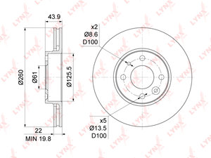 Диск тормозной NISSAN Micra (K12E),Note (E11E) передний (1шт.) LYNX BN1062, DF4364, 40206-AX600