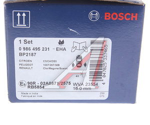 Колодки тормозные VW AUDI SEAT SKODA задние (4шт.) BOSCH 0986495231, 1K0698451J/3B0698451A/4B0698451E/8E0698451K/JZW698