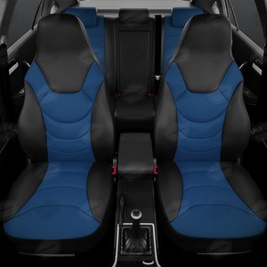 Авточехлы универсальные экокожа черно-синие комплект Recaro AVTOLIDER UREK31-0303