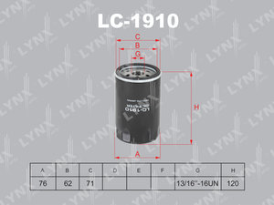 Фильтр масляный CHEVROLET Captiva (06-) LYNX LC1910, OC571, 92068246