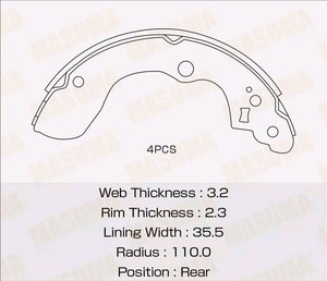 Колодки тормозные SUZUKI SX4 (07-) задние барабанные (4шт.) MASUMA MK-9983, K9983, 53200-80J01