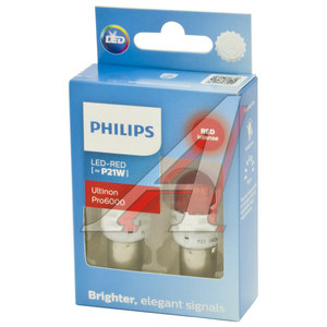 Лампа светодиодная 12V P21W BA15S 75Лм (2шт.) Led Red Ultinon Pro6000 PHILIPS 11498RU60X2, P-11498RU60X2, А12-21