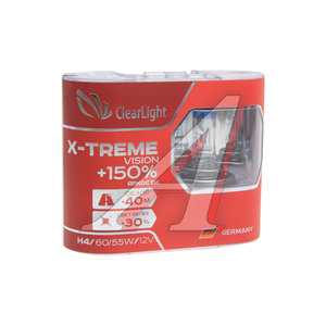 Лампа 12V H4 60/55W P43t +150% бокс (2шт.) X-treme Vision CLEARLIGHT MLH4XTV150, АКГ12-60+55(Н4)