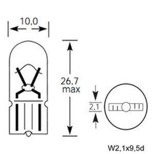 Лампа 12V W5W T10 W2.1x9.5d 50лм Стандарт TESLAFT (Россия) 4631111142875, 142875, А12-5-2