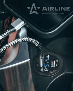 Розетка автомобильная встраиваемая влагозащищенная 12-24V 2USB (2.1A + 2.1A) AIRLINE AEBJ203