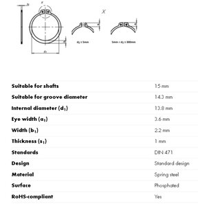 Кольцо стопорное на вал DIN-471 А-15х1.0 WURTH 043815 005