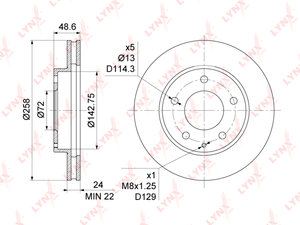 Диск тормозной MAZDA 626 (97-02) передний (1шт.)  LYNX BN1068, DF2704, GA5Y-33-25XE