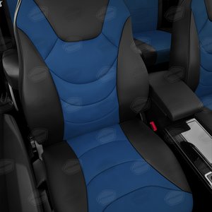 Авточехлы универсальные экокожа черно-синие комплект Recaro AVTOLIDER UREK31-0303