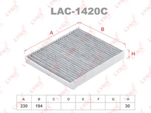 Фильтр воздушный салона RENAULT Megane (99-) LYNX LAC1420C, LA134, 7701047513