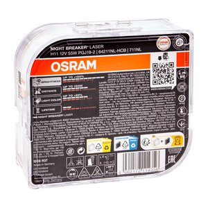 Лампа 12V H11 55W PGJ19-2 +150% 3750K бокс (2шт.) Night Breaker Laser OSRAM 64211NL-HCB, O-64211NL2(EURO), АКГ12-55