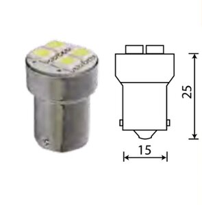 Лампа светодиодная 24V R10W BA15s 4 светодиода белая МАЯК 24T15-W\4SMD, А24-10