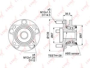 Ступица MITSUBISHI Grandis (04-) передняя с подшипником LYNX WH1025, 9328006, MR594979