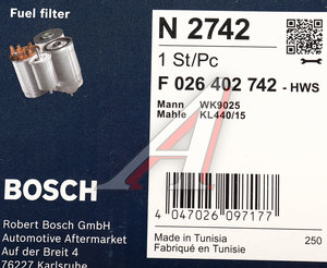 Фильтр топливный NISSAN Qashqai BOSCH F026402742, 16400-JX52A