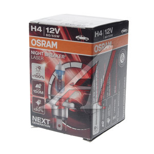 Лампа 12V H4 60/55W P43t +150% 4050K Night Breaker Laser OSRAM 64193NL, O-64193NL, АКГ12-60+55(Н4)