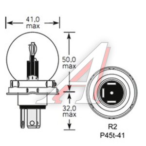 Лампа 12V R2 45/40W P45t-41 1000/860лм Стандарт TESLAFT (Россия) 4631111142806, 142806, А12-45+40