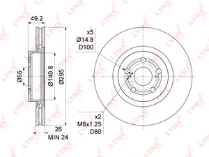 Диск тормозной TOYOTA Avensis (03-08) передний (1шт.) LYNX BN1162, DF4445S, 43512-05050