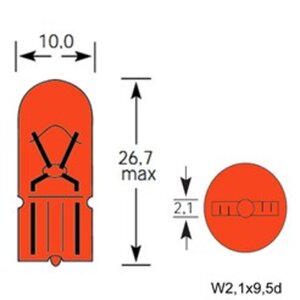 Лампа 12V WY5W W2.1x9.5d 30лм желтая Amber TESLAFT (Россия) 4631111142899, 142899, А12-5-2