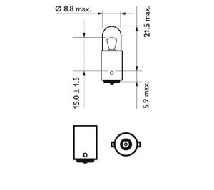 Лампа 12V T4W BA9s PHILIPS 12929CP, P-12929, А12-4-1