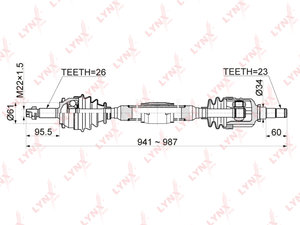 Привод TOYOTA Corolla (06-) колеса переднего правый LYNX CD1153, VKJC8535, 43410-02571