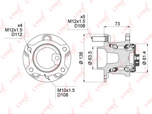 Ступица FORD Mondeo (07-) задняя левая/правая LYNXauto WH1014, 1753554