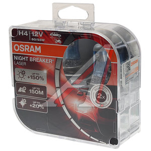 Лампа 12V H4 60/55W P43t коробка (2шт.) Night Breaker Laser OSRAM 64193NL-HCB, АКГ12-60+55(Н4)