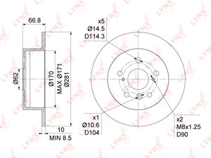 Диск тормозной TOYOTA Camry (V40,V50) задний (1шт.) LYNX BN1136, BN-1136, 4243133130