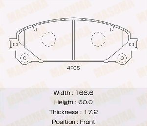 Колодки тормозные TOYOTA Highlander (07-) передние (4шт.) MASUMA MS-C1005, 04465-48150