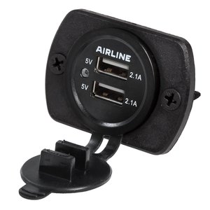 Розетка автомобильная встраиваемая влагозащищенная 12-24V 2 USB (5V 2.1А+1А) AIRLINE ACS-2U-02