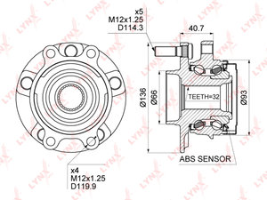 Ступица NISSAN Teana (08-) передняя в сборе LYNX WH1473, 961711, 40202-1AA0A