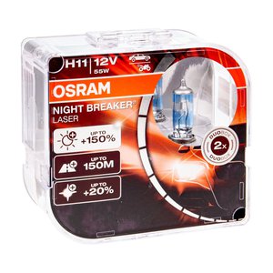 Лампа 12V H11 55W PGJ19-2 +150% 3750K бокс (2шт.) Night Breaker Laser OSRAM 64211NL-HCB, O-64211NL2(EURO), АКГ12-55