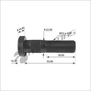 Шпилька колеса SAF (M22х1.5х93) с шлицами MANSONS 600.073, 600073, 1303107512