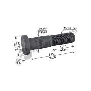 Шпилька колеса ROR TA,TC,TM (М22х1.5х98/107) MANSONS 033.810.003, 33810003, 21020997