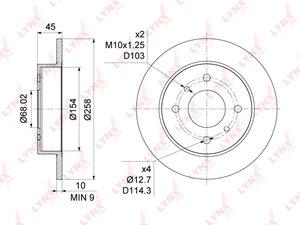 Диск тормозной NISSAN Almera (N16) задний (1шт.) LYNX BN1100, 43206-99J00