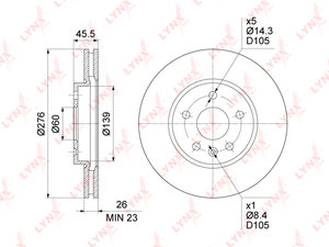 Диск тормозной CHEVROLET Cruze OPEL Astra J передний (1шт.) LYNX BN1348, 6020-9965-SX, 13502044/13412272