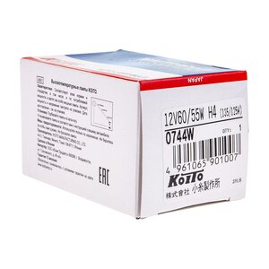 Лампа 12V H4 60/55W P43t White KOITO 0744W, KO-0744W, АКГ12-60+55(Н4)