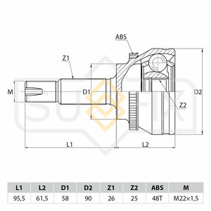 ШРУС наружный TOYOTA Corolla (01-04) SUFIX ST1045, PCV1544