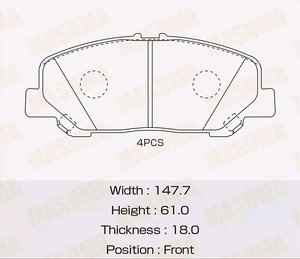 Колодки тормозные TOYOTA Estima (06-),Previa (06-) передние (4шт.) MASUMA MS-1527, GDB3455, 04465-28520