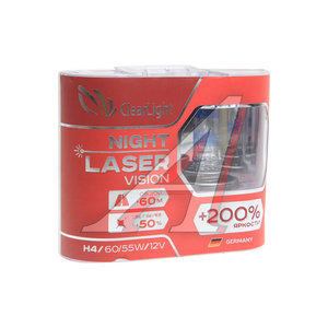 Лампа 12V H4 60/55W P43t +200% бокс (2шт.) Night Laser Vision CLEARLIGHT MLH4NLV200, АКГ12-60+55(Н4)