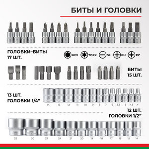 Набор инструментов 82 предмета слесарно-монтажный 1/4",1/2" Профи БЕЛАК БАК.07003