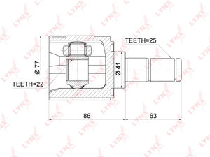 ШРУС внутренний HYUNDAI Solaris (10-) KIA Rio (11-) левый/правый LYNX CI3700, 1211-SOL2WD, 49535-1R001